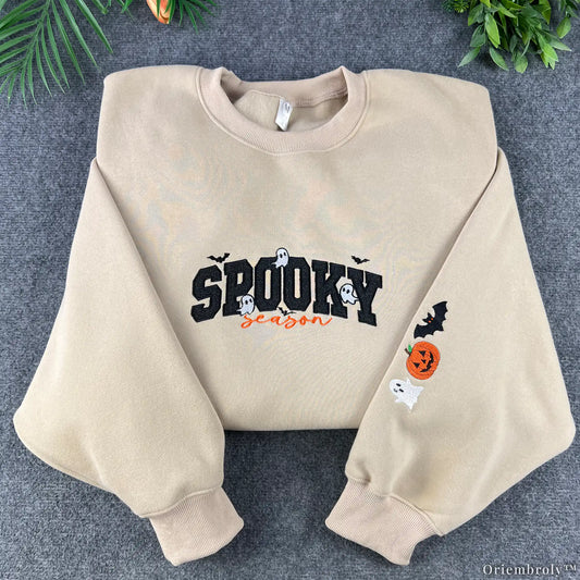 Spooky Season embroidered sweatshirt with ghost Halloween design