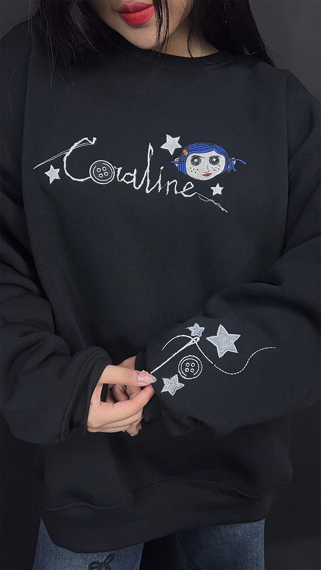 Spooky Season Scary Doll Embroidered Sweatshirt – Halloween Horror Embroidered Shirt