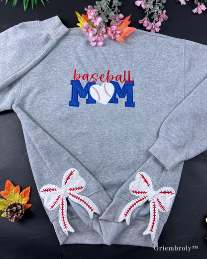 sporty grey baseball mom sweatshirt with embroidery