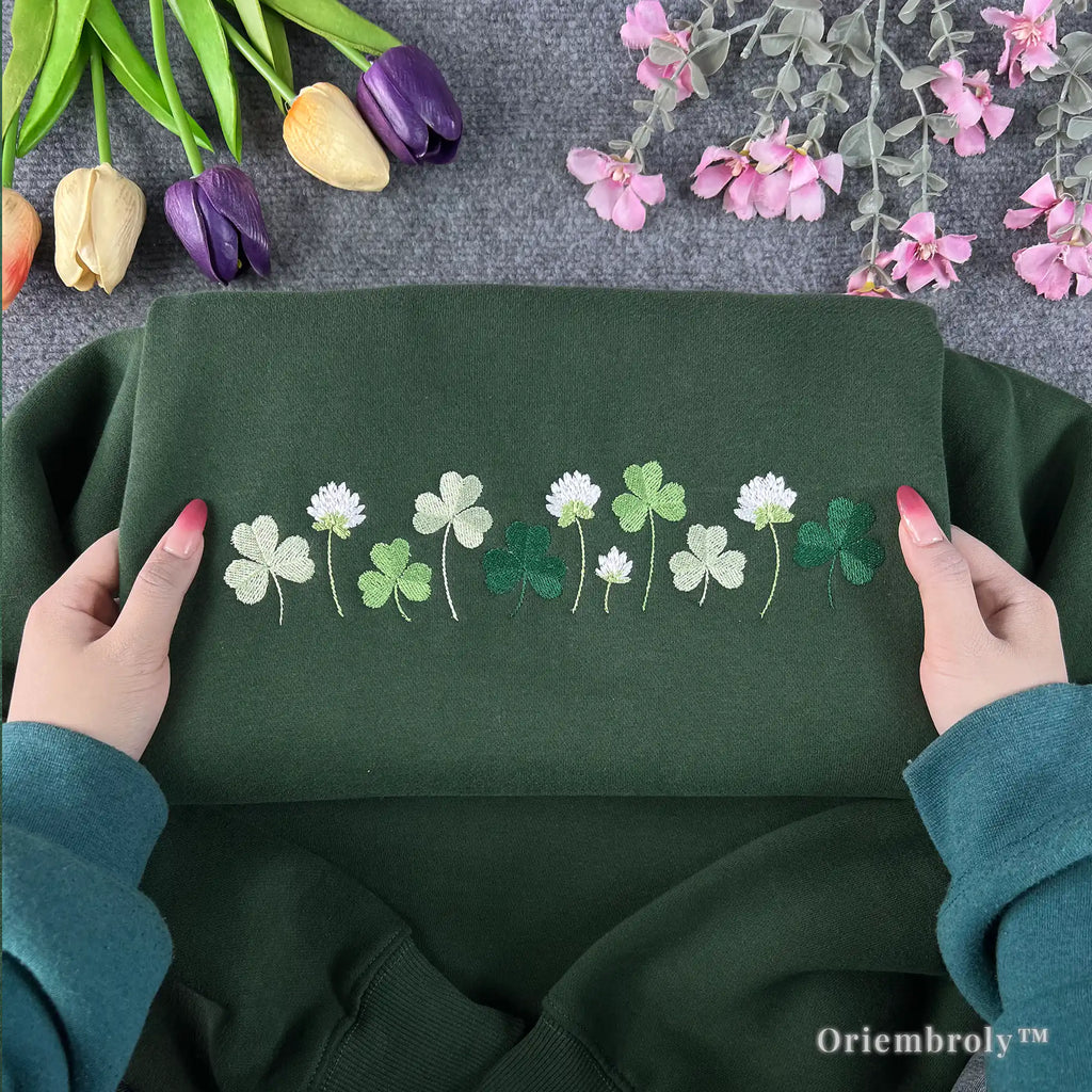 st patricks day embroidered crewneck sweatshirt flat lay