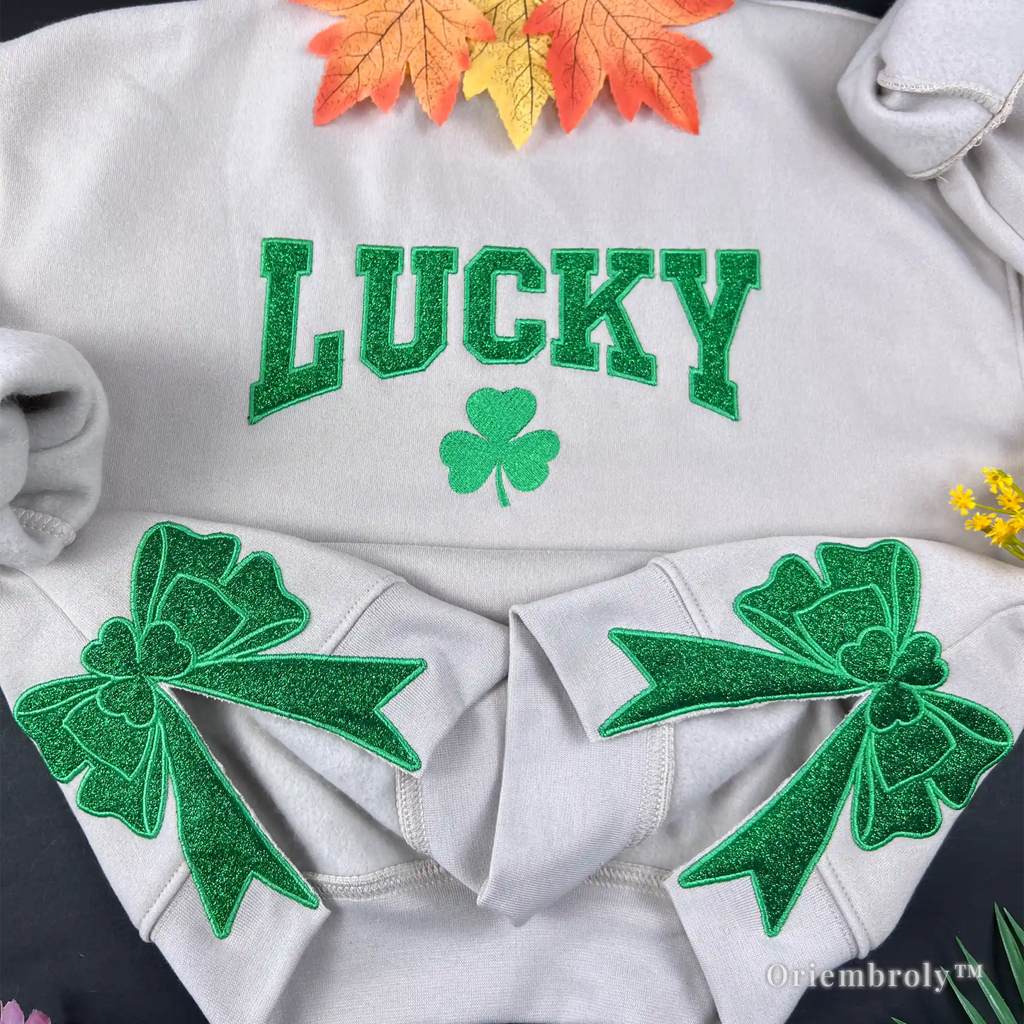 St. Patrick’s Day Lucky embroidered grey crewneck sweatshirt