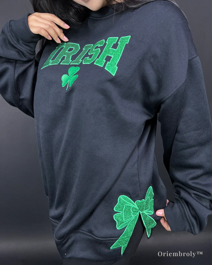 women wearing St Patrick’s Day embroidered sweatshirt outfit