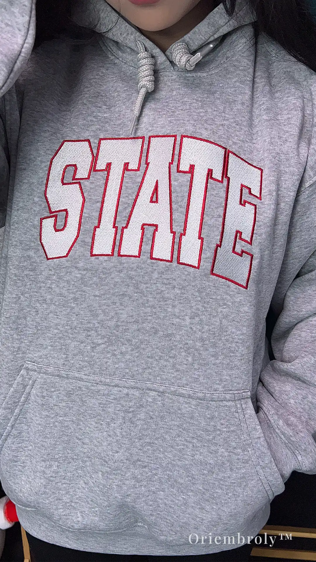 state hoodie arched lettering embroidery varsity style