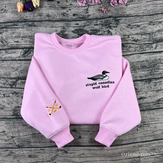 Stupid Canadian Wolf Bird hockey embroidered crewneck sweatshirt