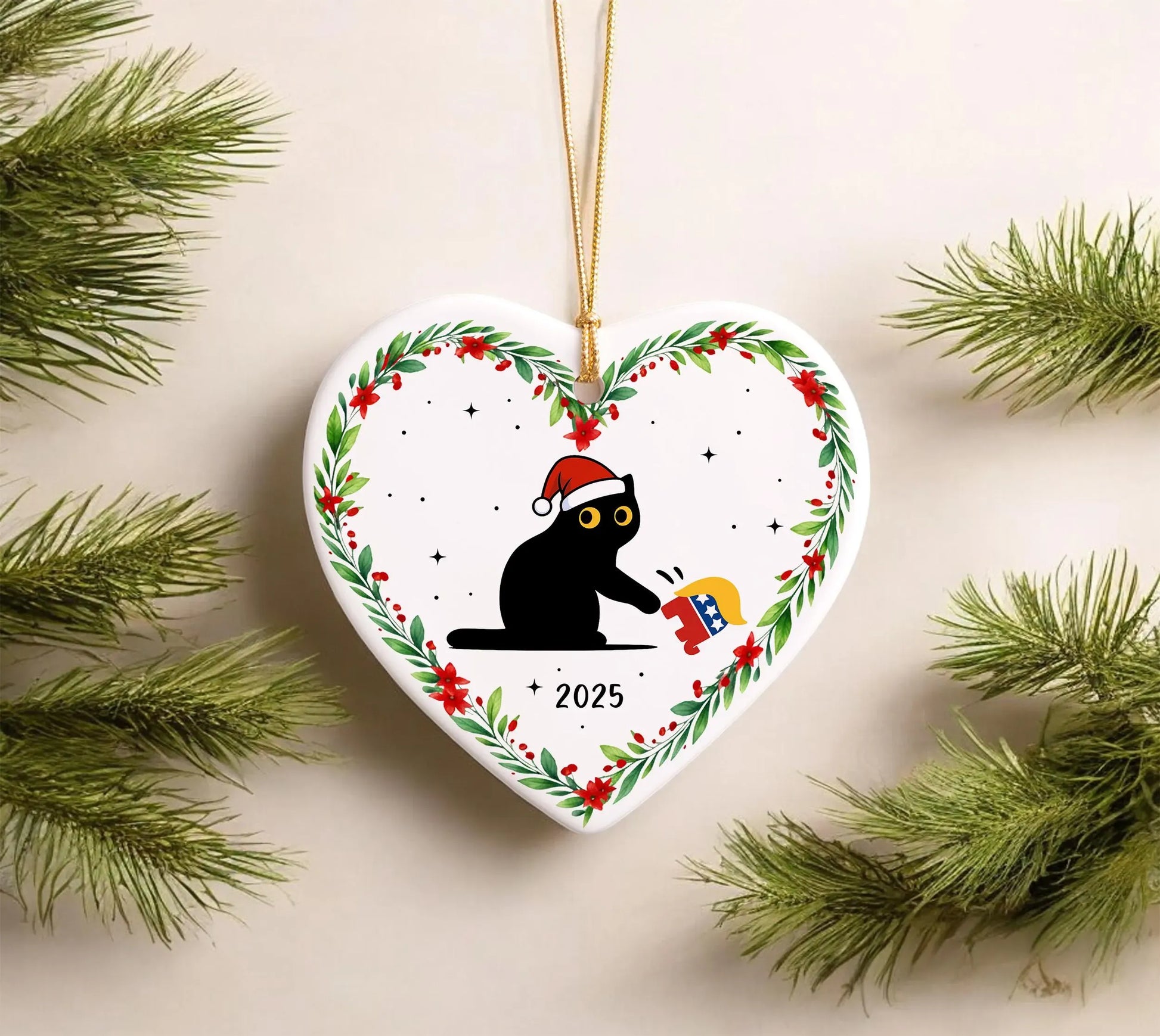 Subtle anti MAGA Christmas ornament with grumpy cat design