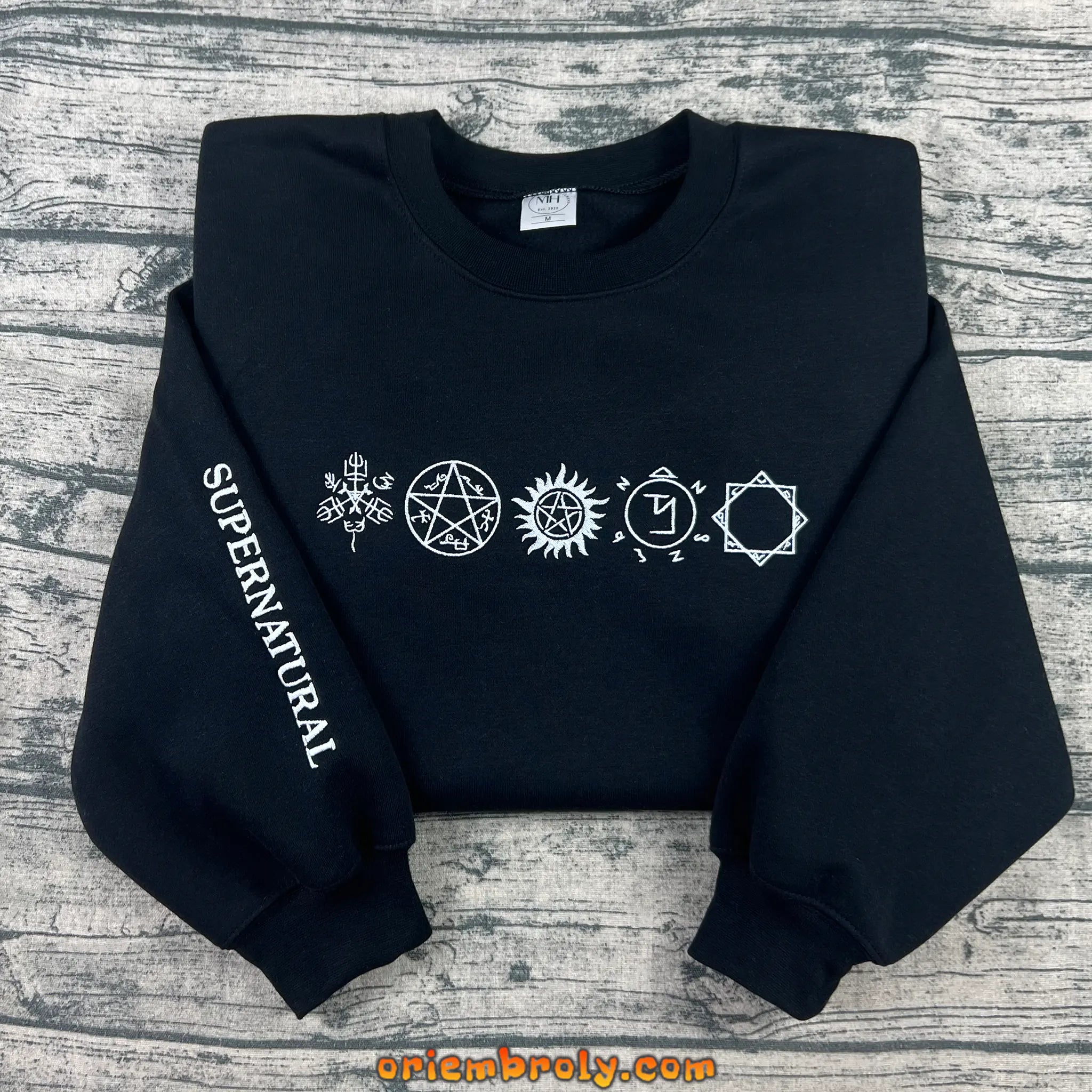 Supernatural symbols embroidered crewneck sweatshirt