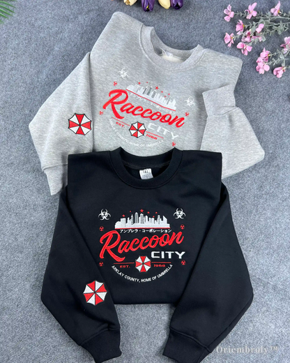 retro survival horror embroidered sweatshirt flat lay