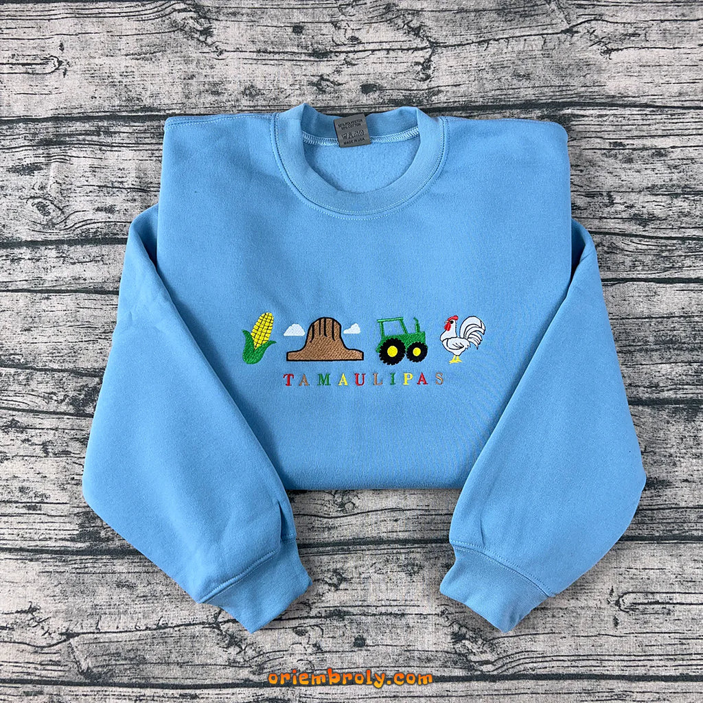 Tamaulipas embroidered sweatshirt with tractor and rooster