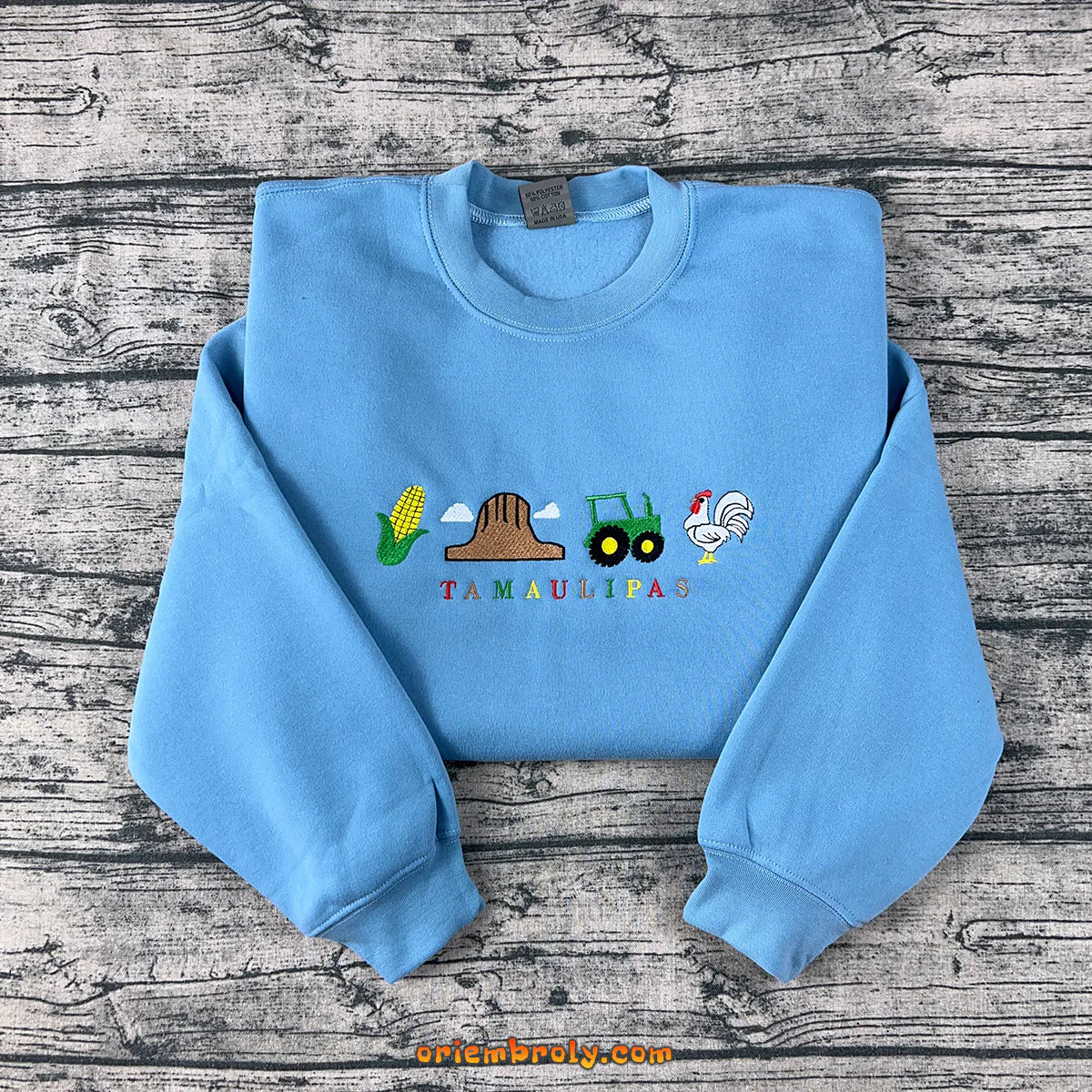 Tamaulipas embroidered sweatshirt with tractor and rooster