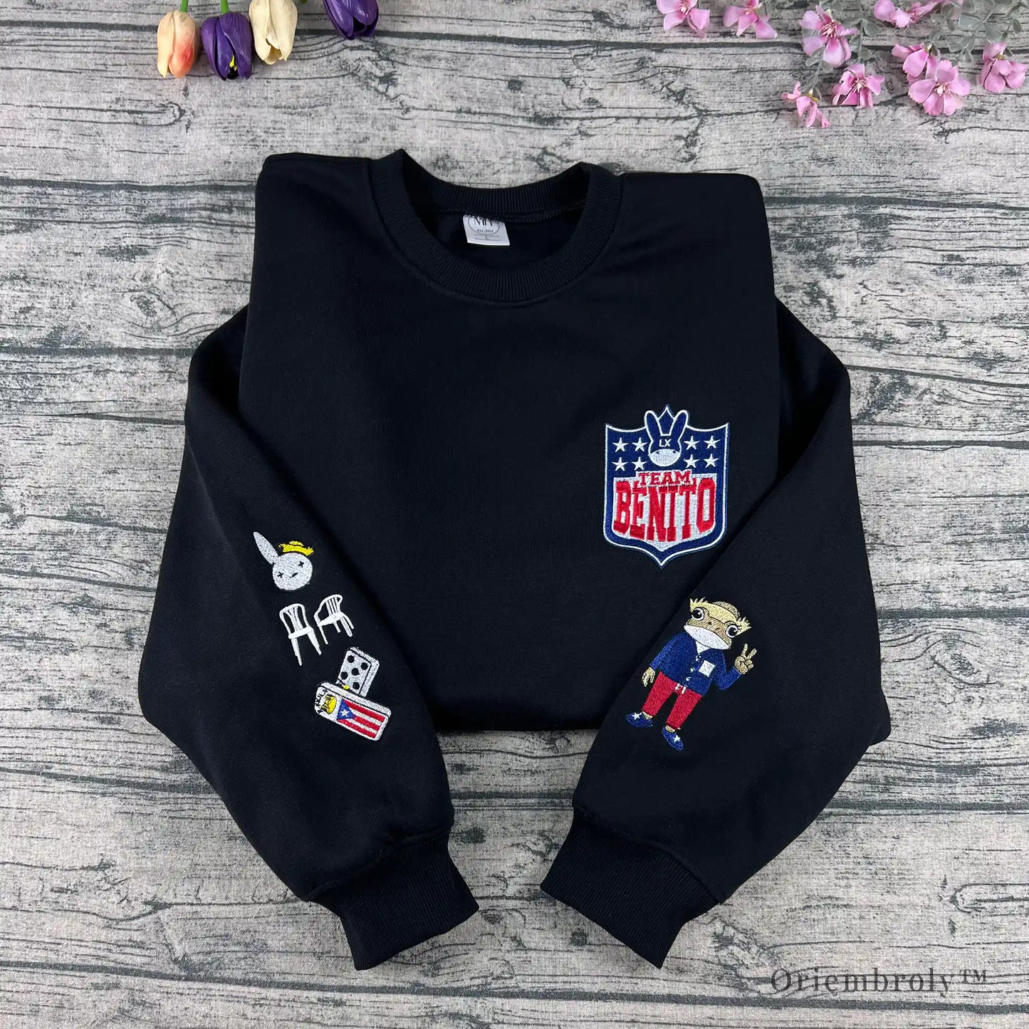 Team Benito embroidered crewneck sweatshirt front view