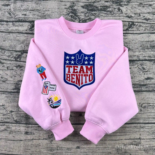 Team Benito football fan embroidered sweatshirt front view