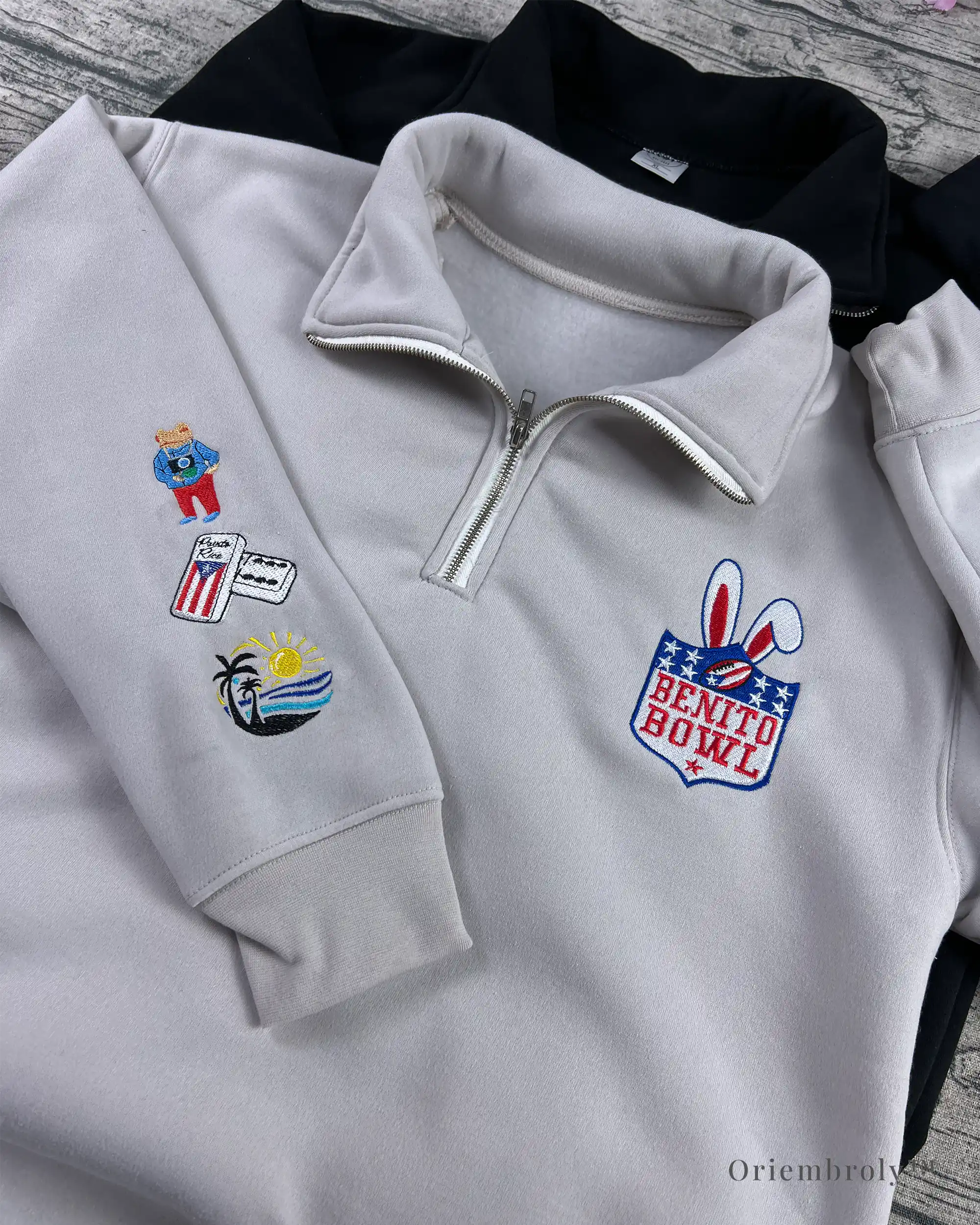 Puerto Rico inspired patch embroidery on sleeve