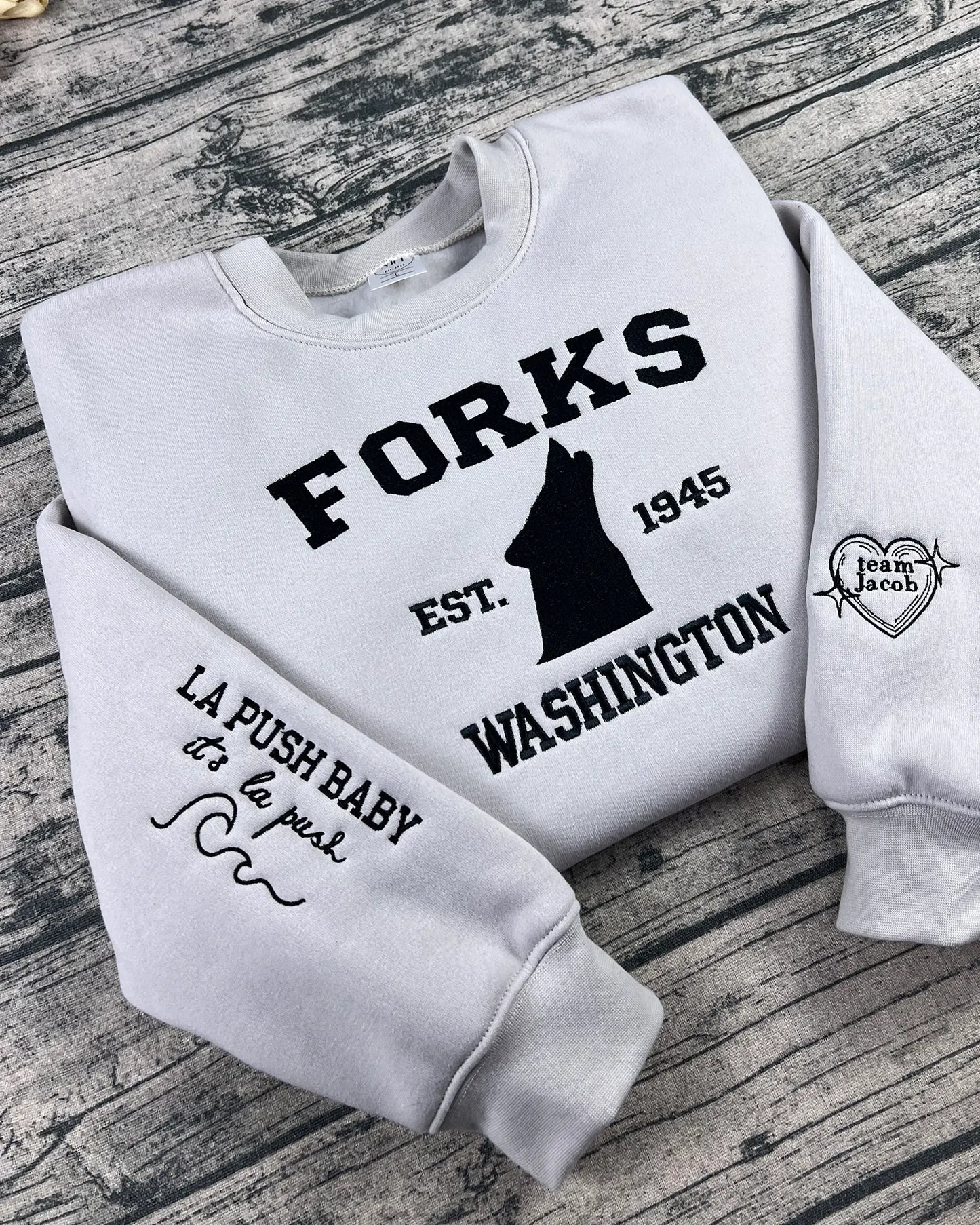 Team Jacob inspired wolf saga embroidered sweatshirt