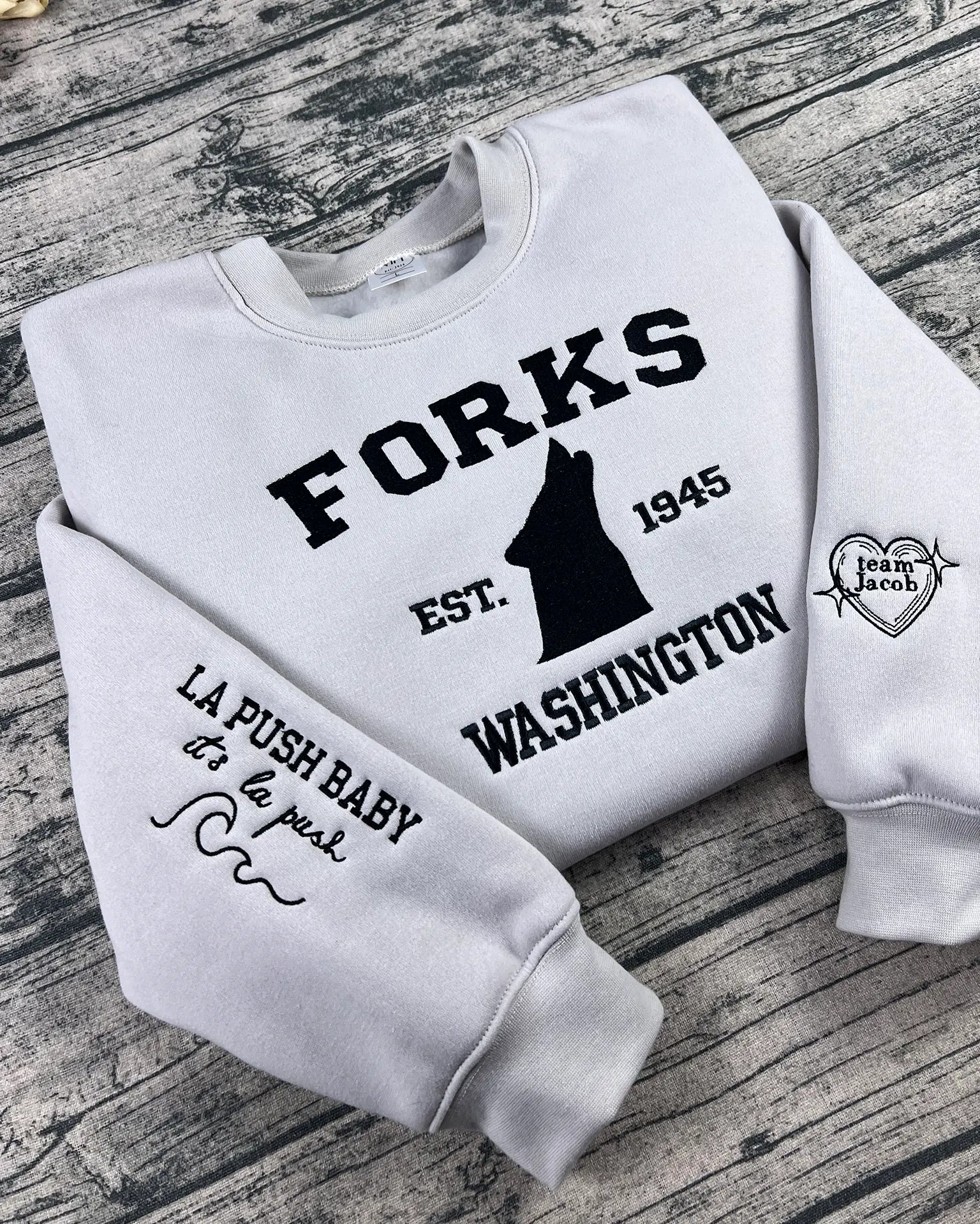 Team Jacob inspired wolf saga embroidered sweatshirt