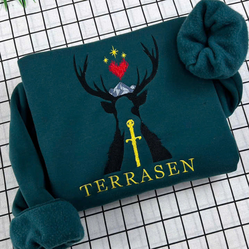 Terrasen Home of Stag embroidered sweatshirt, inspired by Throne of Glass and Fireheart from SJM series