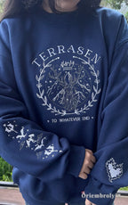 Terrasen Kingdom Throne of Glass merch sweatshirt, cozy embroidered apparel for Sarah J. Maas readers