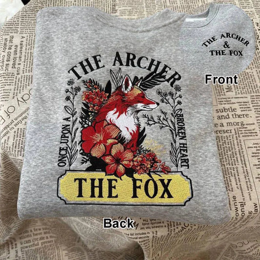 The Archer and The Fox embroidered sweater, Once Upon A Broken Heart hoodie for book lovers, cozy bookish sweatshirt.

