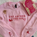 The Archer and the Fox embroidered sweatshirt, perfect fantasy reader shirt for book lovers and epic fantasy fans.