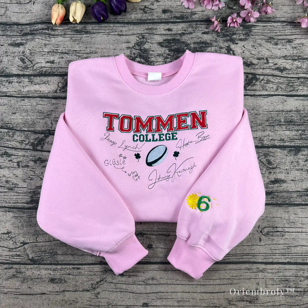 Tommen College rugby embroidered sweatshirt front view