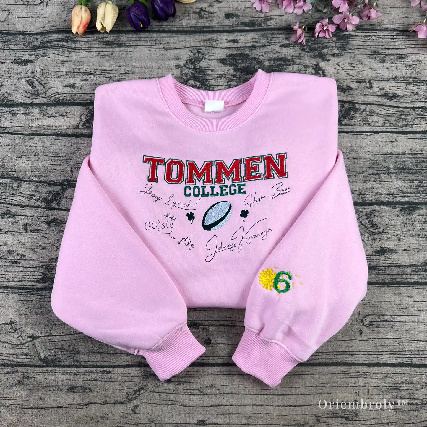 Tommen College rugby embroidered sweatshirt front view