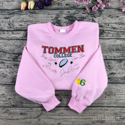Tommen College rugby embroidered sweatshirt front view