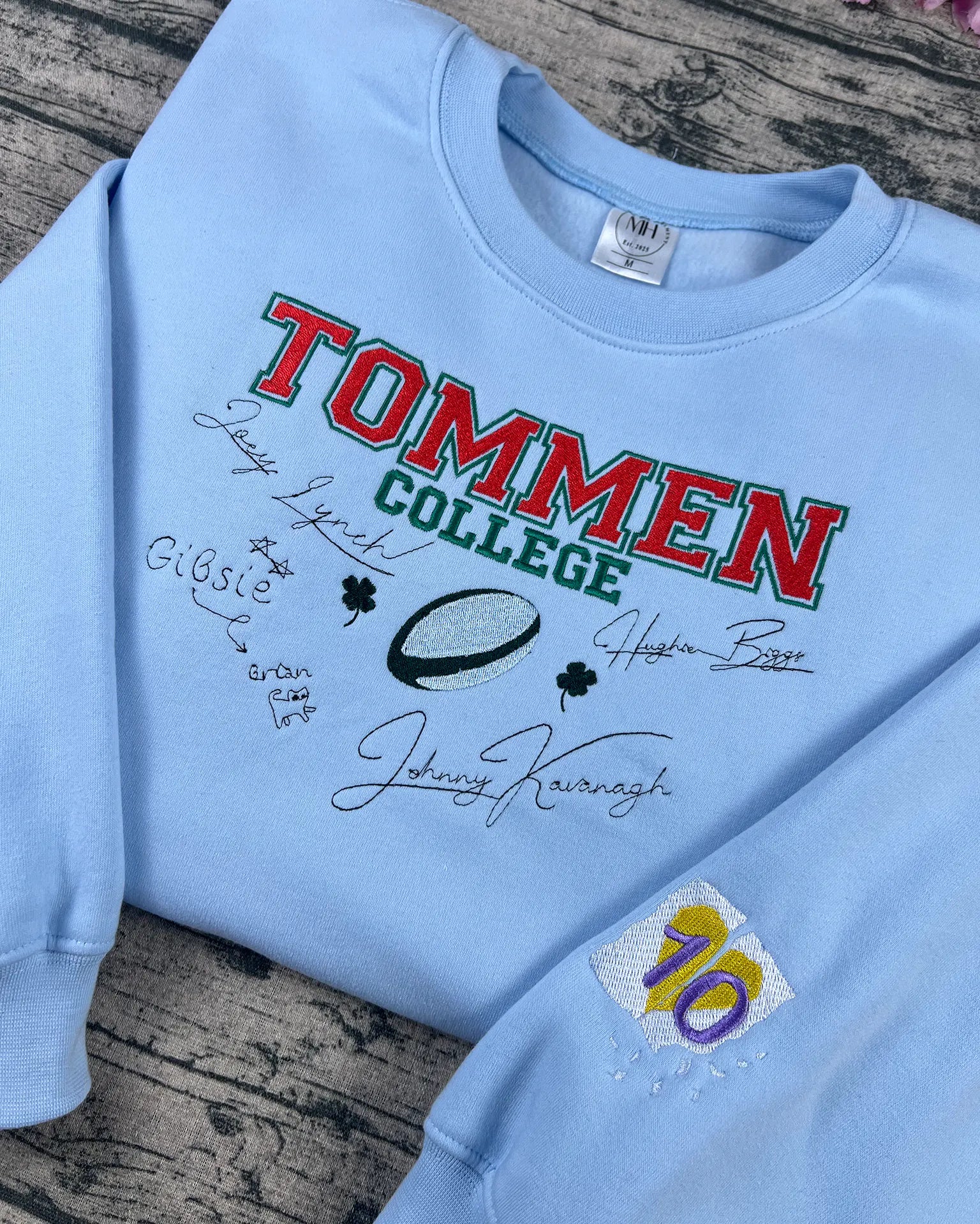 Tommen College rugby fan embroidered crewneck sweatshirt