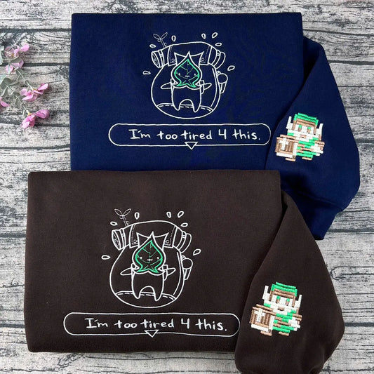 Too Tired 4 This Korok embroidered sweatshirt for Zelda fans