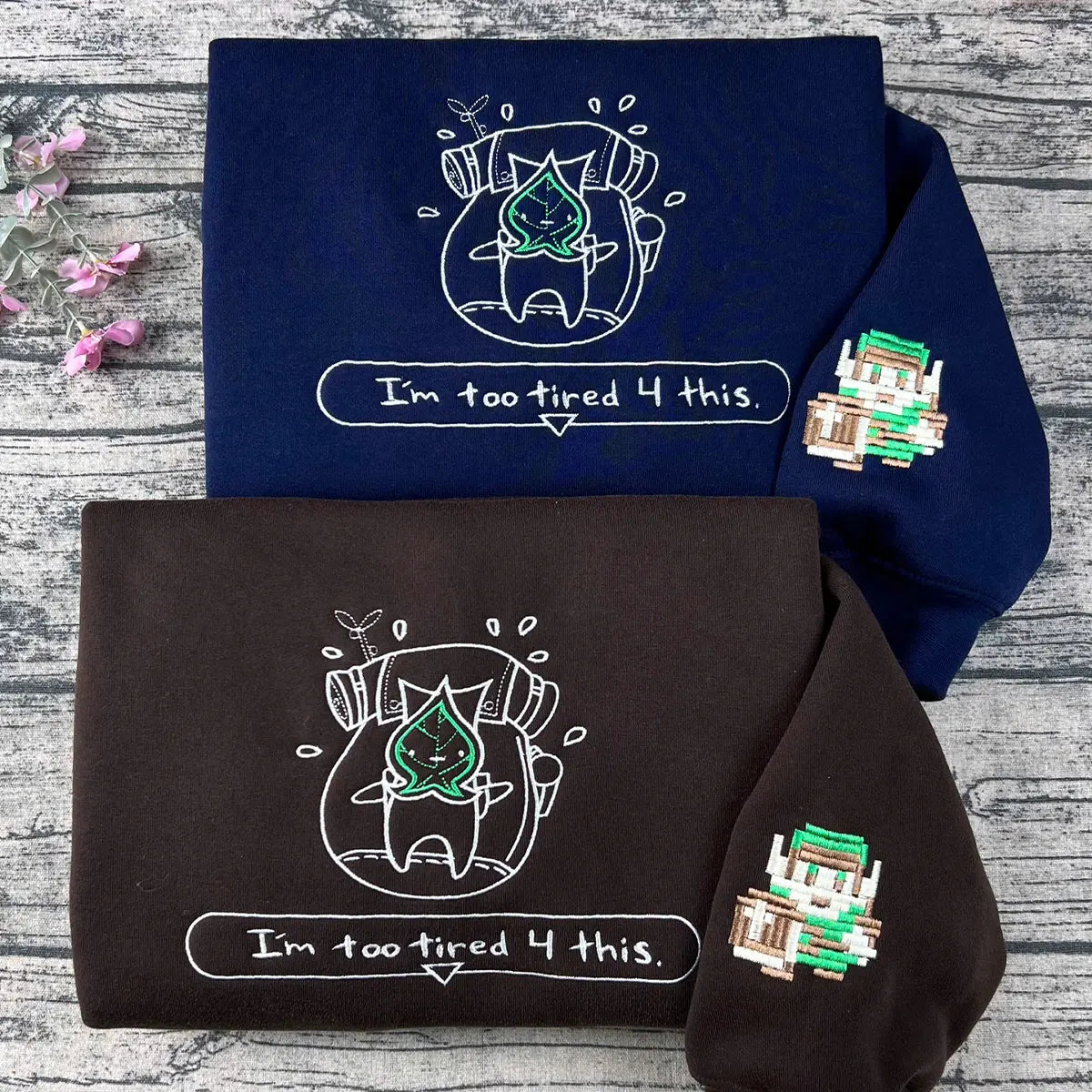 Too Tired 4 This Korok embroidered sweatshirt for Zelda fans