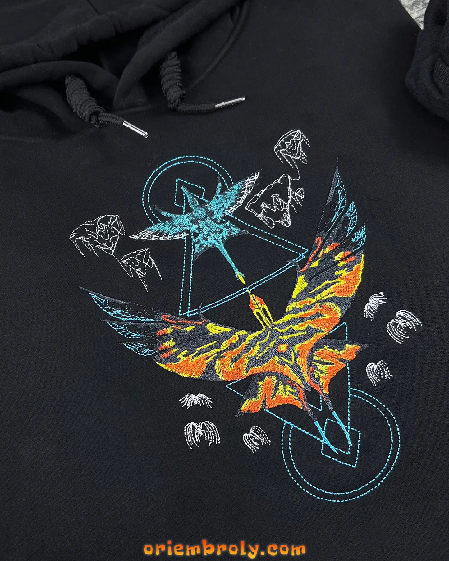 Toruk Great Leonopteryx embroidery with orange and red threads