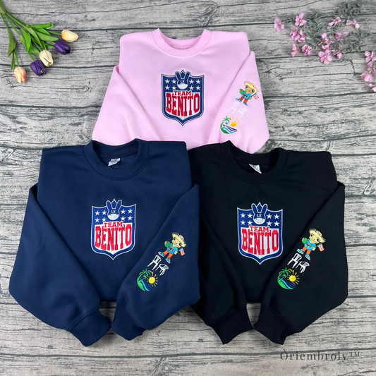 Team Benito fan embroidered crewneck sweatshirt front view