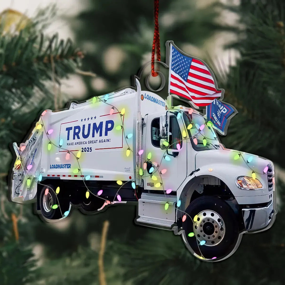 Trump 2025 garbage truck Christmas ornament