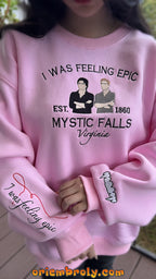 Salvatore brothers embroidered design on Mystic Falls sweatshirt
