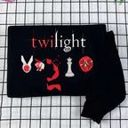 Twilight-inspired embroidered sweatshirt with book cover aesthetic design for fans of the Twilight book series