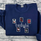 Custom embroidered Twilight merch hoodie for book lovers