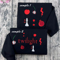 Twilight embroidered sweatshirt with book cover aesthetic crewneck design featuring Edward Cullen from the Twilight Saga.