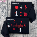 Twilight embroidered sweatshirt with book cover aesthetic crewneck design featuring Edward Cullen from the Twilight Saga.