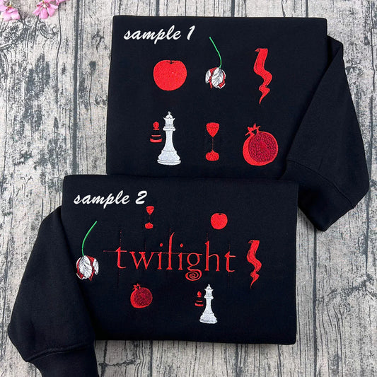 Twilight embroidered sweatshirt with book cover aesthetic crewneck design featuring Edward Cullen from the Twilight Saga.