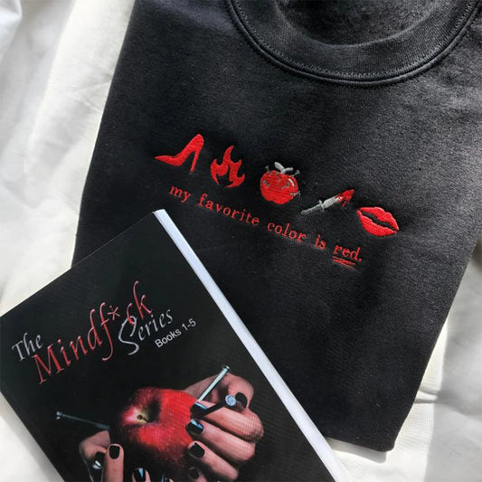 Twilight embroidered sweatshirt featuring book cover aesthetic design, crewneck hoodie for fans of the Twilight Saga. Perfect for literary merchandise.