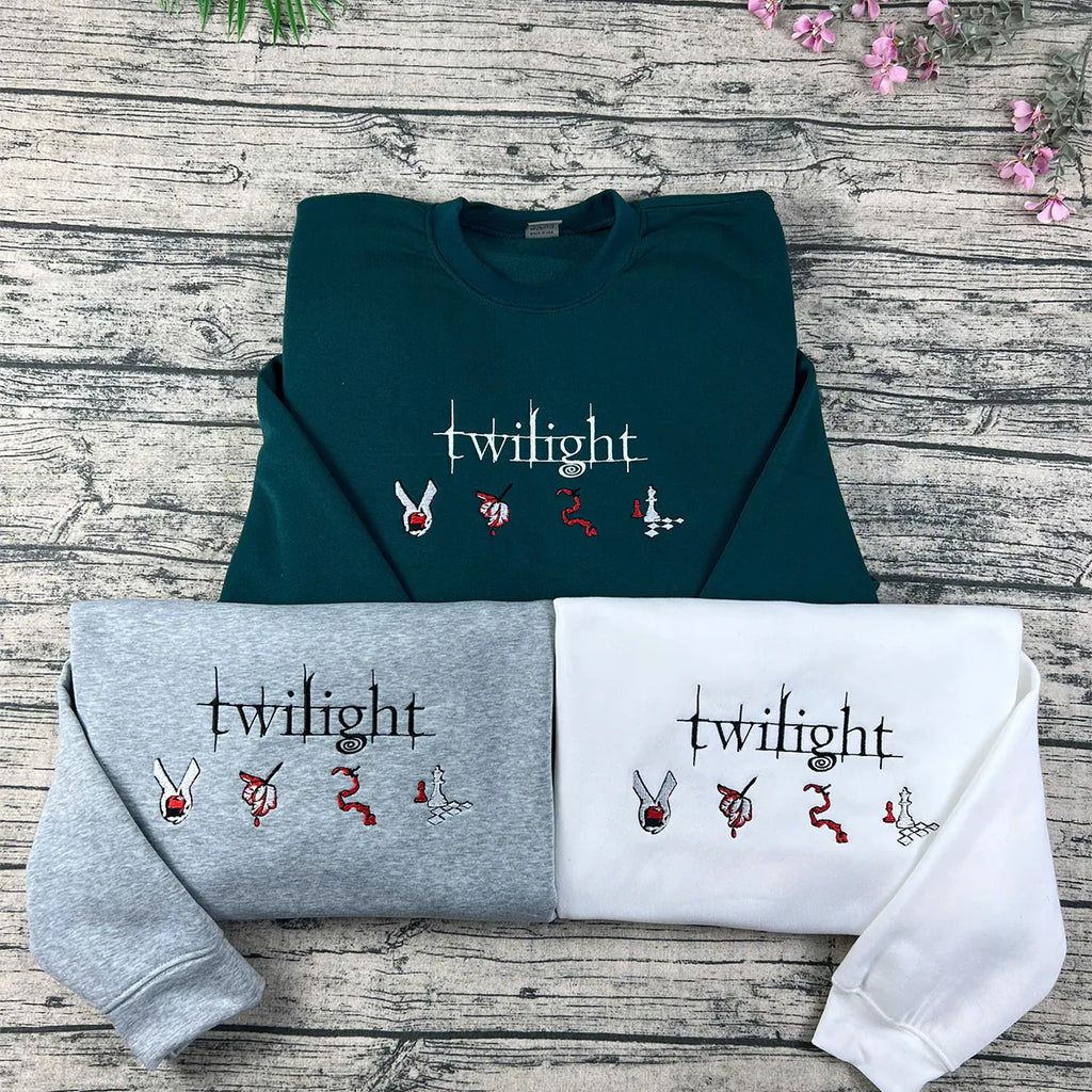 Twilight embroidered sweatshirt featuring Edward Cullen quote on a cozy crewneck