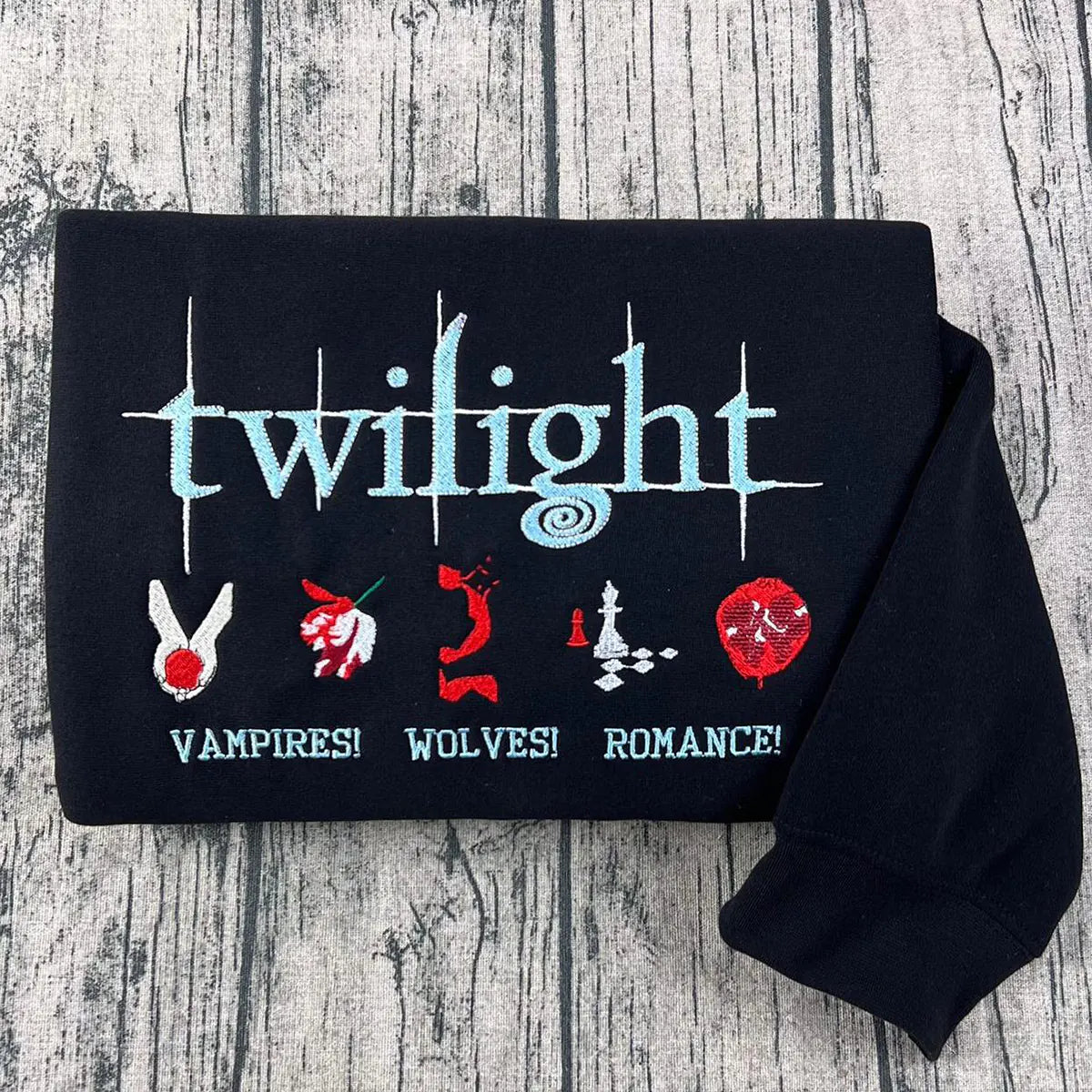 Twilight embroidered sweatshirt featuring Edward Cullen and Forks Washington design