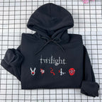 Twilight embroidered sweatshirt featuring Edward Cullen book cover design