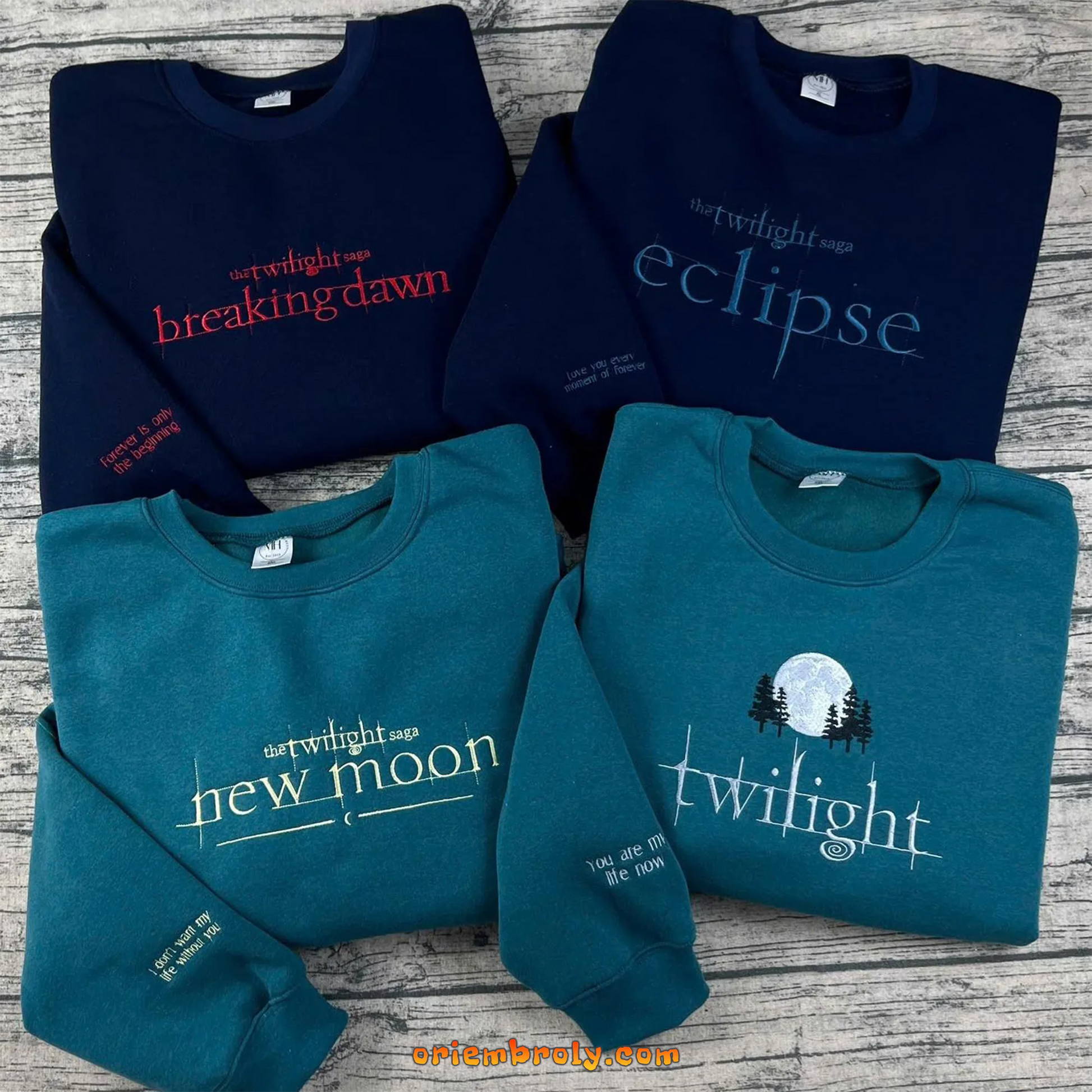 TR1002N oriembroly Twilight-inspired book cover embroidered crewneck