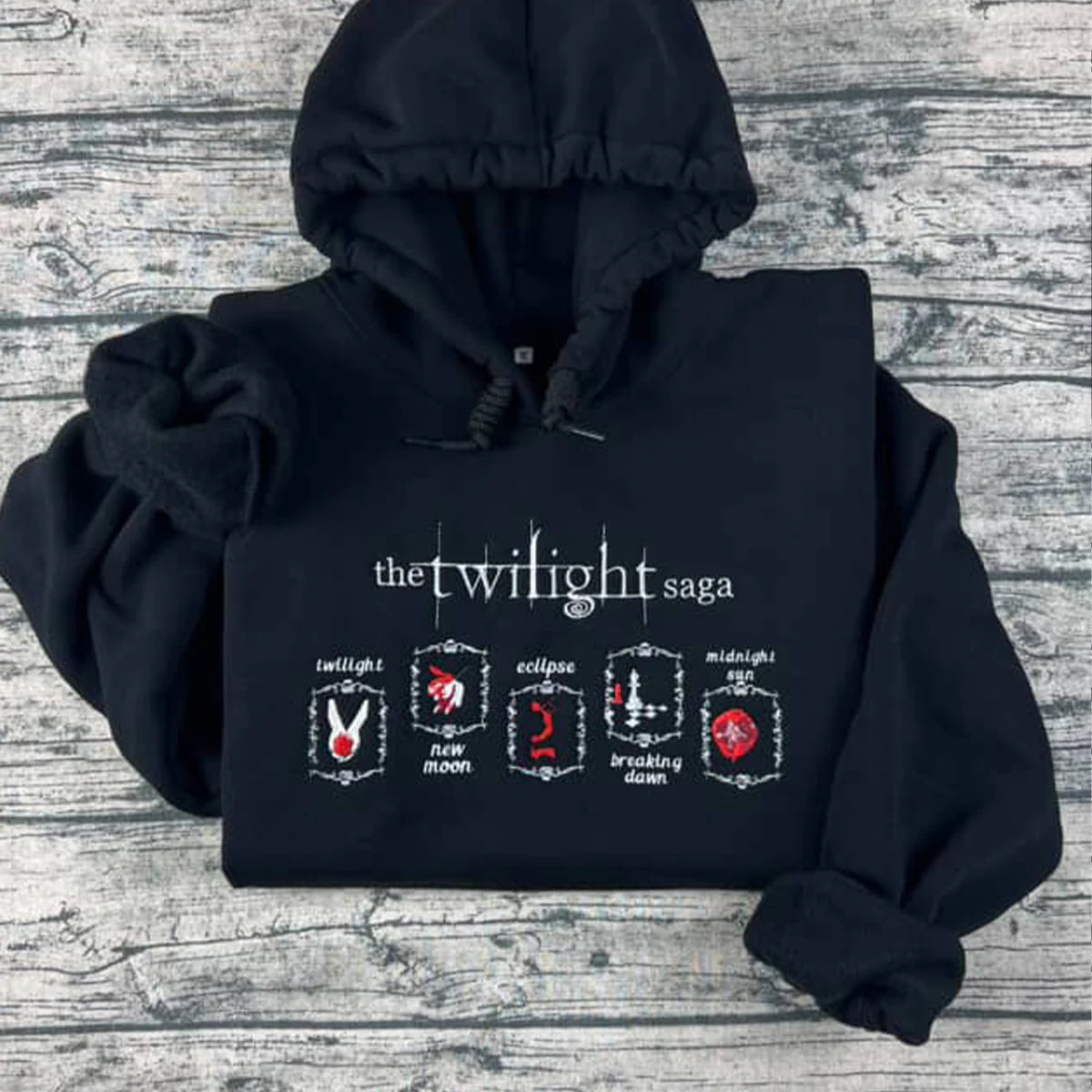 Twilight series embroidered sweater inspired by Stephenie Meyer's books
