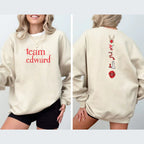 Twilight Saga embroidered crewneck sweatshirt with Edward Cullen vampire design, perfect for bookish merch collectors.