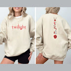 Twilight Saga embroidered crewneck sweatshirt with Edward Cullen vampire design, perfect for bookish merch collectors.
