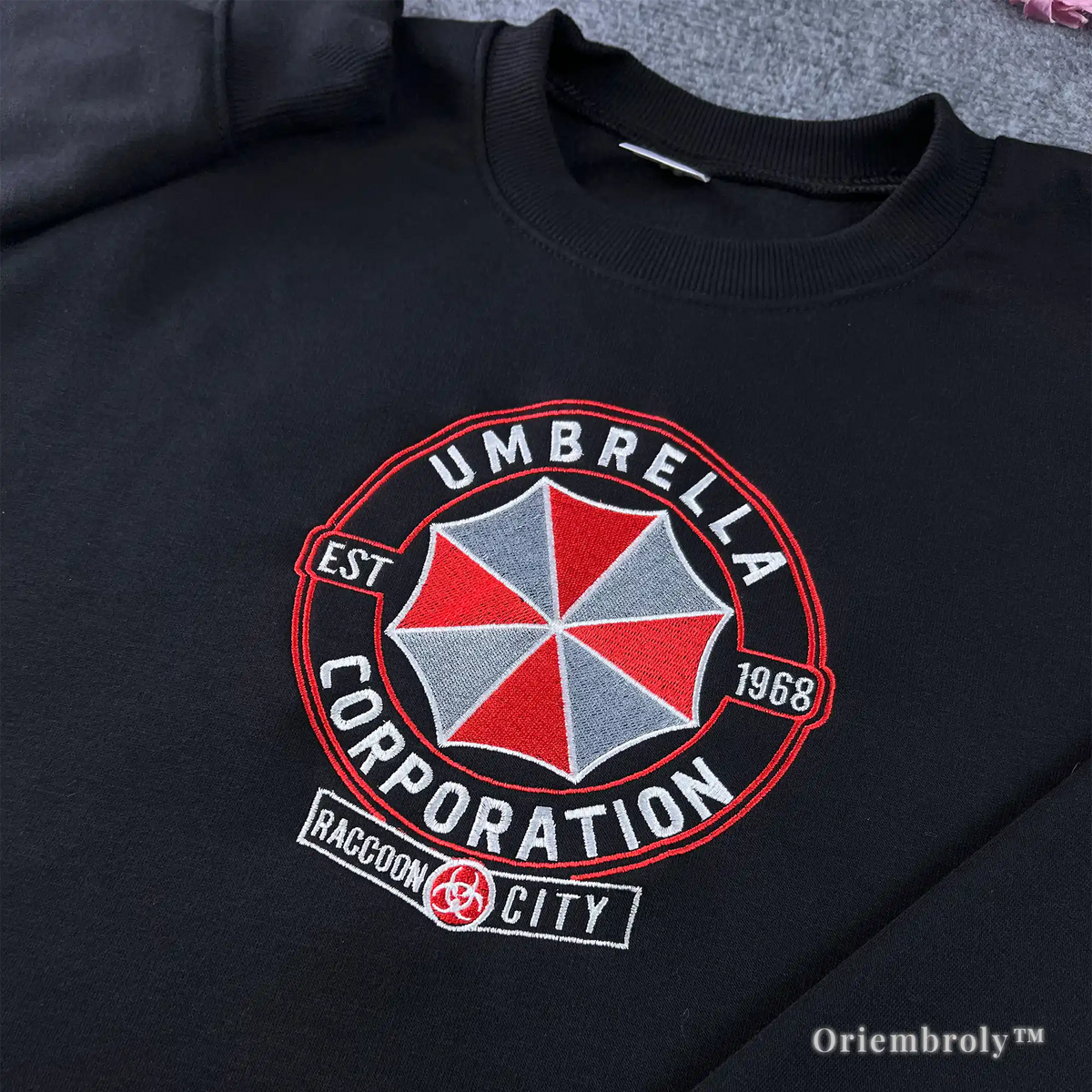 High-quality Umbrella Corporation embroidered black crewneck, perfect for Resident Evil fans