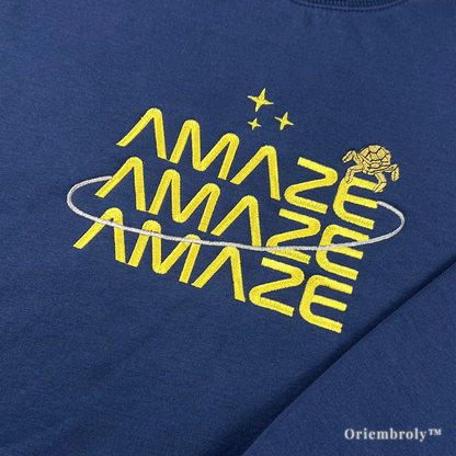 A high-quality embroidered pullover for Project Hail Mary book lovers. Features the iconic "Amaze Amaze Amaze" catchphrase and Rocky the Eridian. Thoughtful gift for science fiction enthusiasts