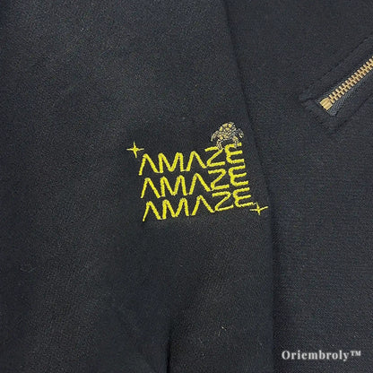 Detailed embroidery of an astronaut and spacecraft on a premium black quarter-zip. A unique and thoughtful gift idea for physics teachers, science nerds, and Project Hail Mary book club members