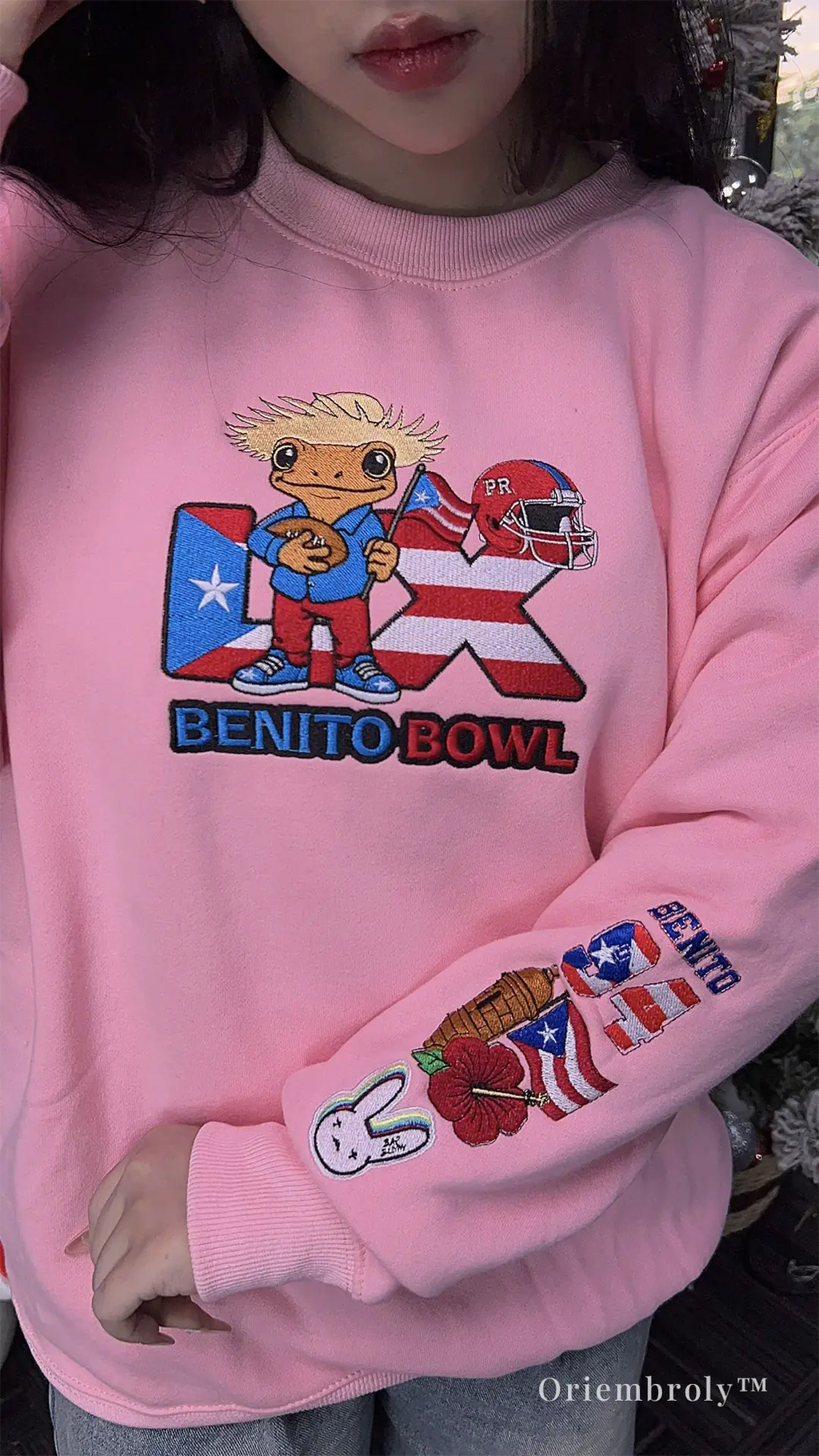 Oriembroly embroidered football fan sweatshirt