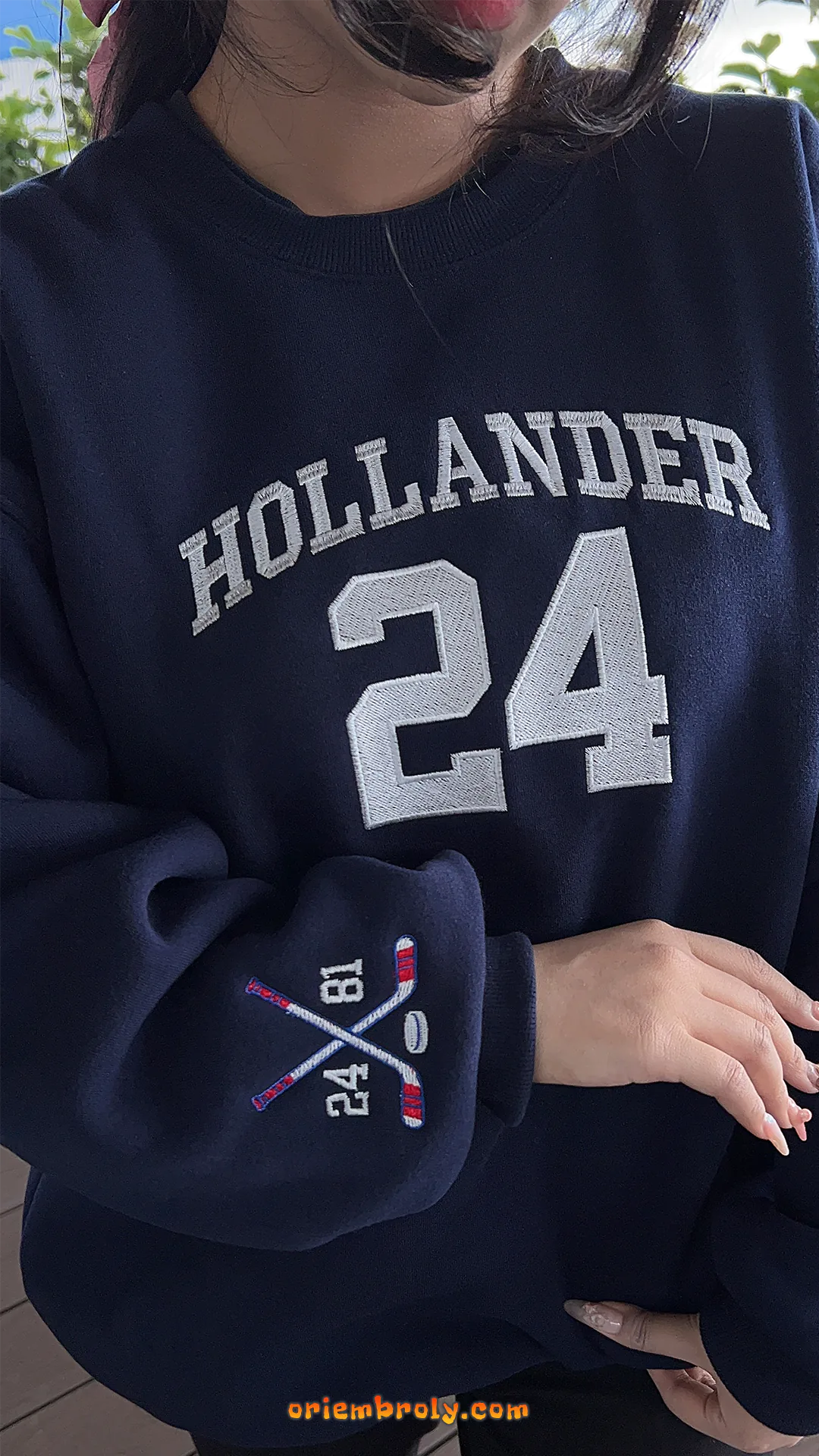 Subtle hockey fan apparel with embroidered sleeve